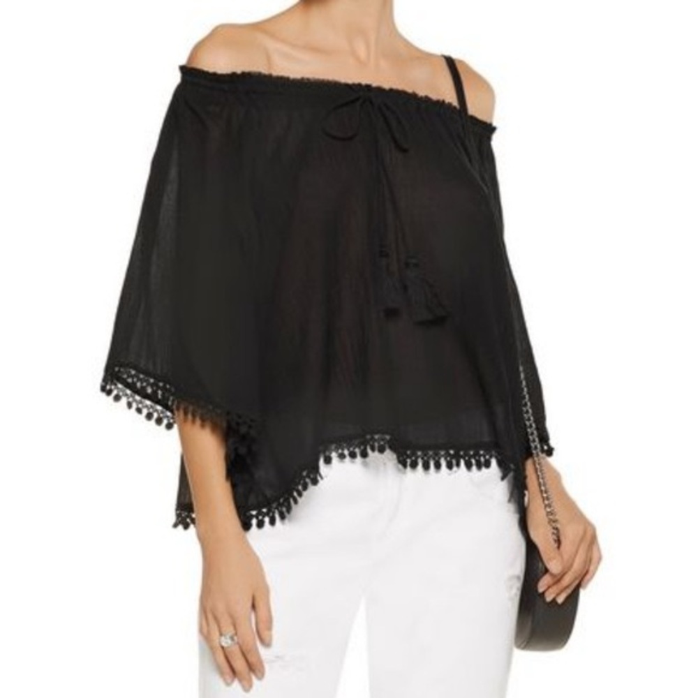 LoveShackFancy Black Gypsy Top Off Shoulder Cotton Crepe Size 2 NWT